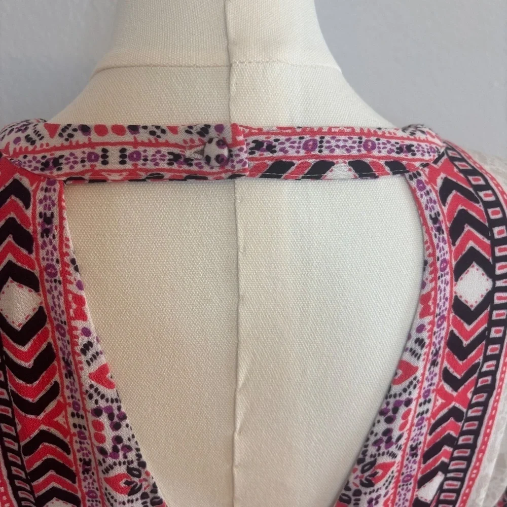 Free People Tegan Boarder Print Mini Dress Size 6 Ivory Pink Black